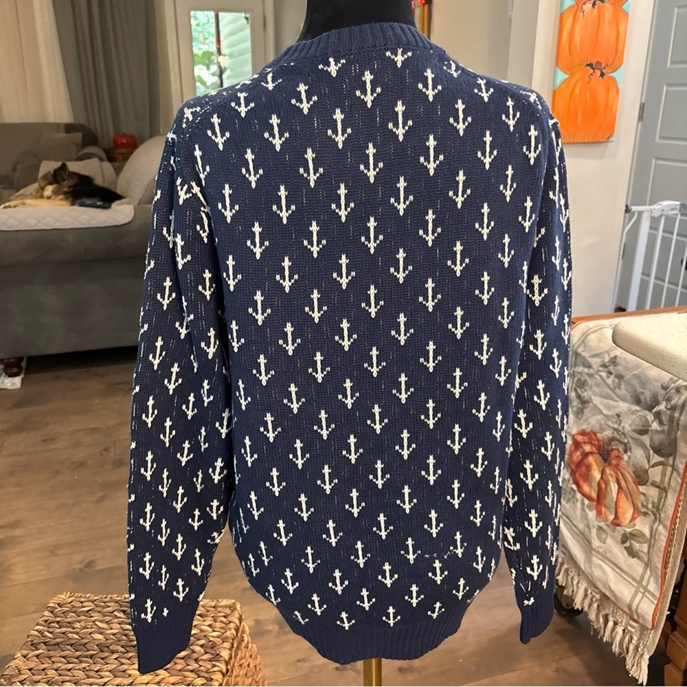 Crown & Ivy Navy and White Anchor Crewneck Sweater - Picture 3 of 6